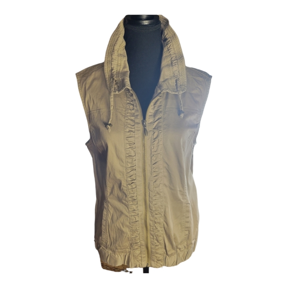 Christopher and Banks Zip Collar Large Khaki brown Vest